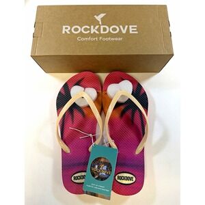 RockDove Women’s Flip Flop Slippers Memory Foam Floral Pink/Orange US 6
